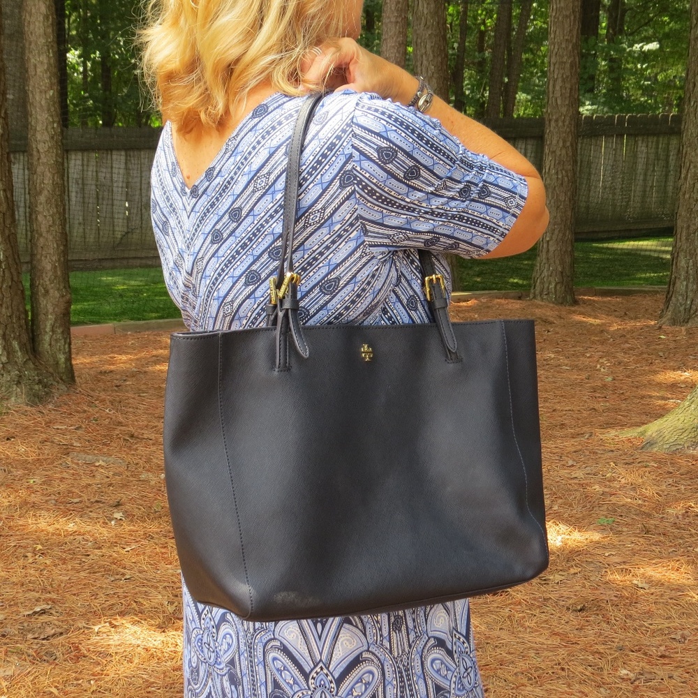 Tory Burch Navy Leather Tote with Long Handles